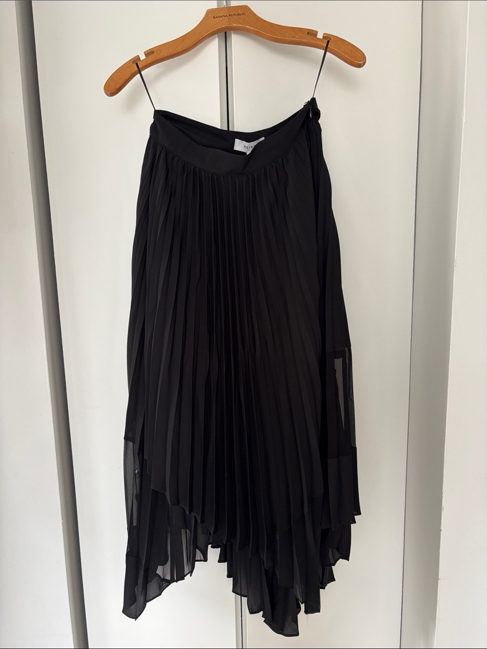 Reiss Black Pleated Asymmetric Midi Skirt